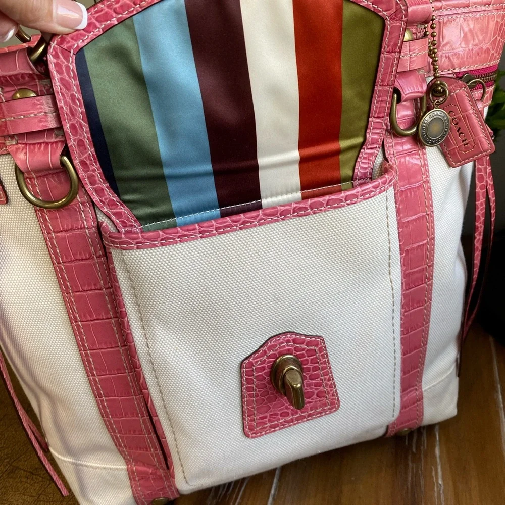 Coach RARE Exotic Legacy Pink Croc Embossed Trim Tote Y2K - Picture 4 of 17